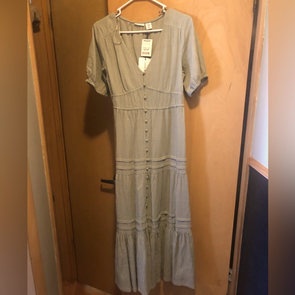 Lucky green button down maxi